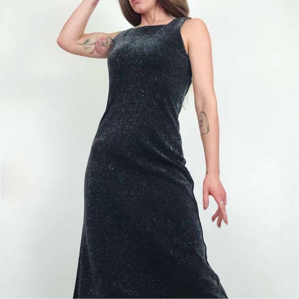 Vintage Shimmer Sleeveless Maxi Dress in Black | Size S - Picture 4 of 13